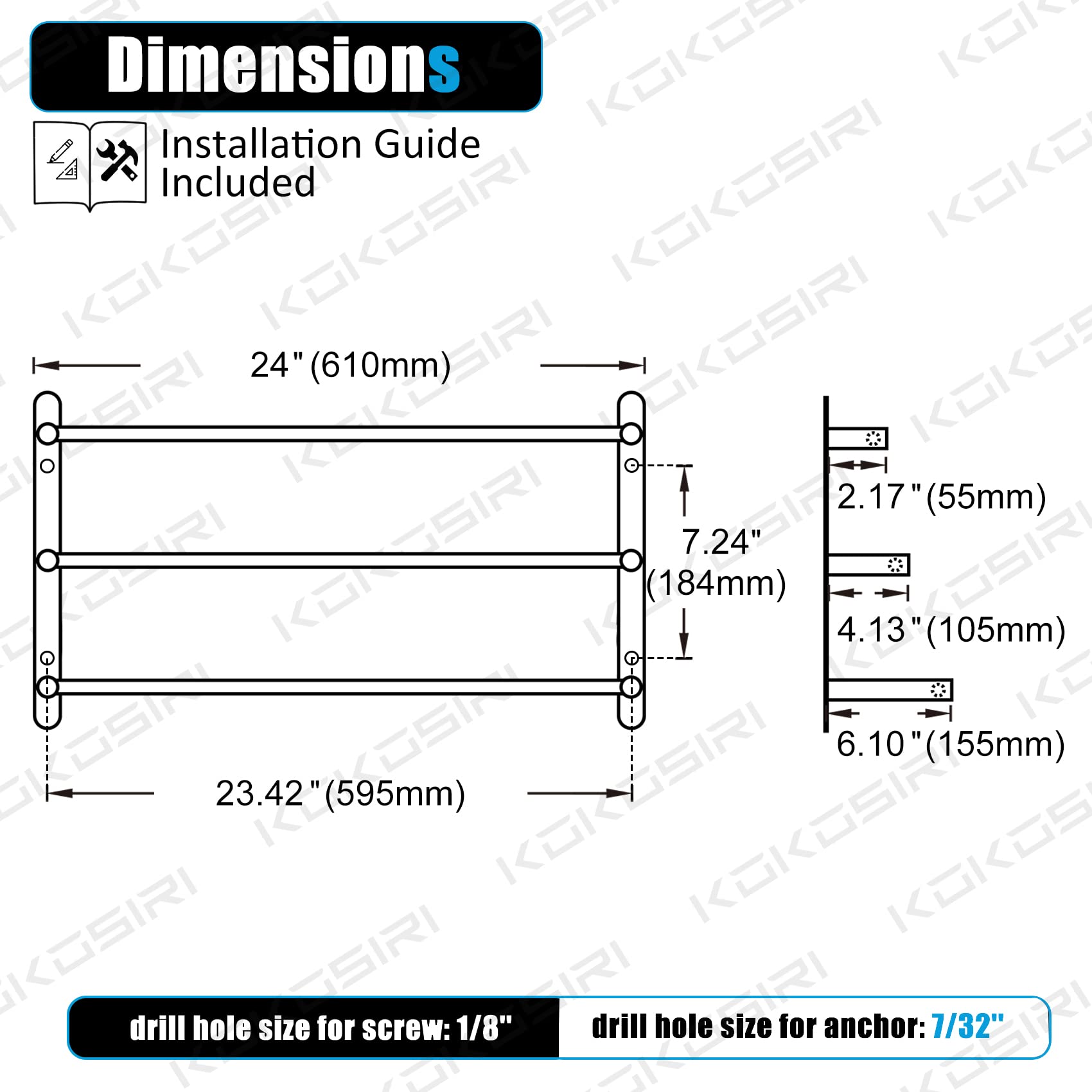 KOKOSIRI Bath Towel Bars Stainless Steel Bathroom 3-Tiers Ladder Towel Rack Wall Mount Towels Shelves  Brushed Nickel  B5002BR
